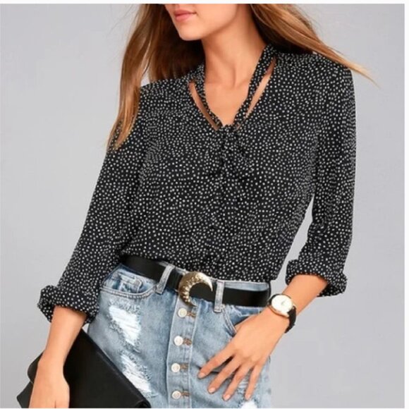 LULU’S | On The Spot Black Polka Dot‎ Button Up Top | Size Medium Women's - Picture 14 of 15